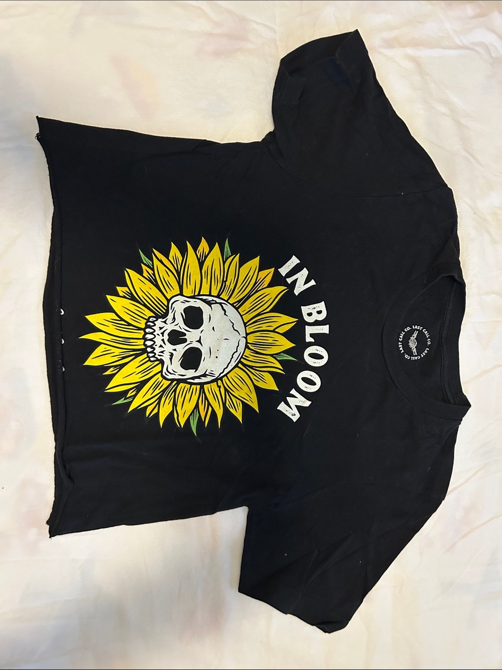 Black 'In Bloom' Skull Sunflower Graphic Tee Crop